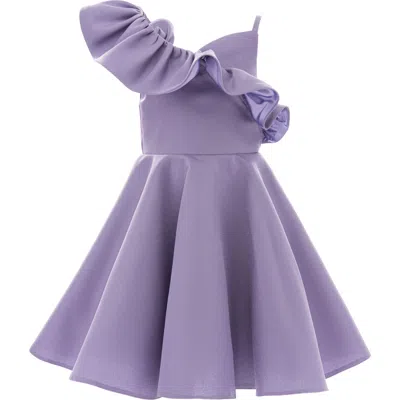 TULLEEN TULLEEN PURPLE RIVIERA OFF SHOULDER RUFFLE DRESS