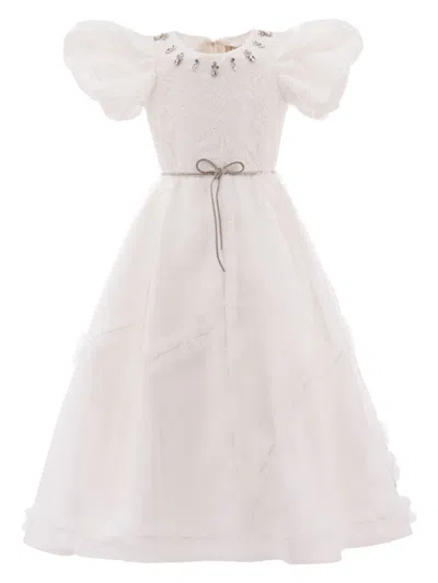 Tulleen Kids' Raineri Puff-sleeves Dress In White