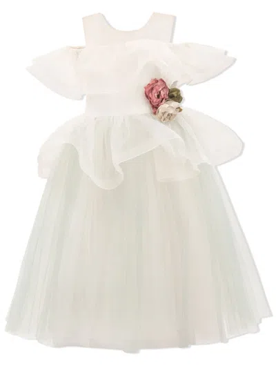 Tulleen Kids' Ravinia Ruffled Tulle Dress In White