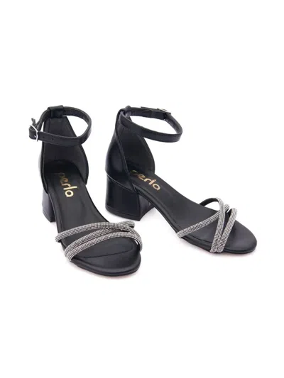 Tulleen Kids' Rhinestone-embellished Triple-strap Sandals In Black