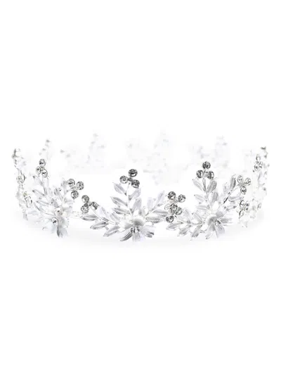 Tulleen Rhinestone Floral Wreath Crown In Silver
