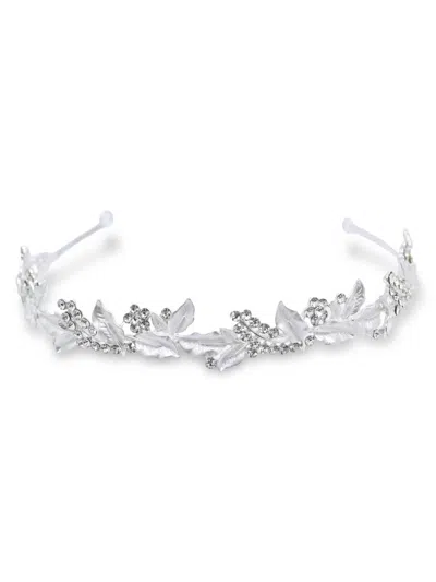 Tulleen Rhinestone Leaf Pattern Headband In Silver
