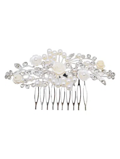 Tulleen Rhinestone Pearl And Floral Hair Comb In Metallic