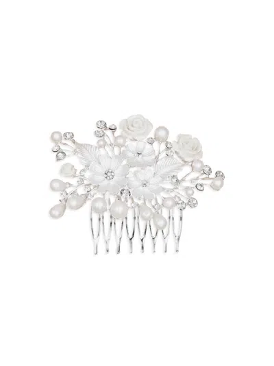 Tulleen Rhinestone Pearl And Floral Hair Comb In Metallic