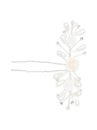 Tulleen Rhinestone Pearl And Rose Hair Pin In Metallic