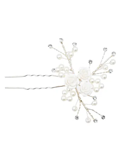 Tulleen Rhinestone Pearl Rose Hair Pin In Metallic