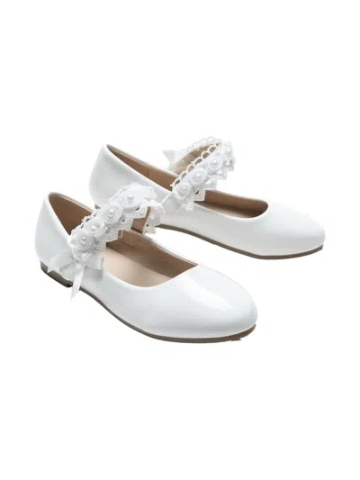 Tulleen Kids' Rose-appliqué Patent-leather Ballerina Shoes In White