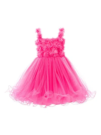 Tulleen Kids' Rose-appliqué Tulle Dress In Pink