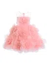 Tulleen Kids' Rose-embellished Sleeveless Dress In Pink