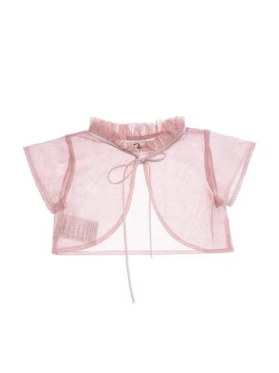 Tulleen Rose Mesh Ruffle Cardigan Pink