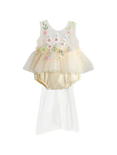 Tulleen Babies' Rosella Floral-embroidered Romper In Neutral