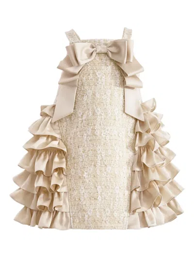 Tulleen Kids' Ruffle-detail Bow-embellished Party Dress In Neutral
