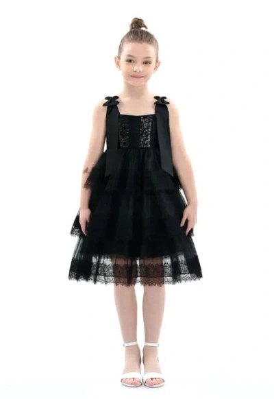 Tulleen Kids' Sequin-embellished Tiered Dress In Black