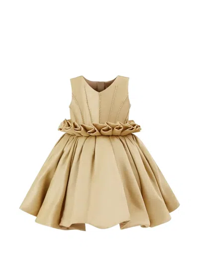 Tulleen Ruffled Waist Dress In Gold