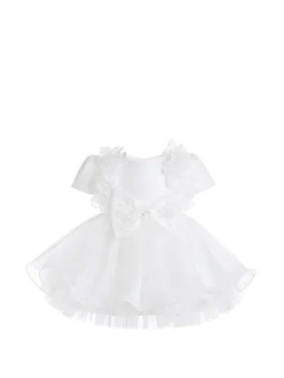 Tulleen Babies' Ruffle-trimmed Bow-detail Dress In White