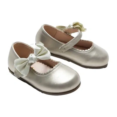 Tulleen Babies'  Satin Elodie Rhinestone Bow Flats In Gold