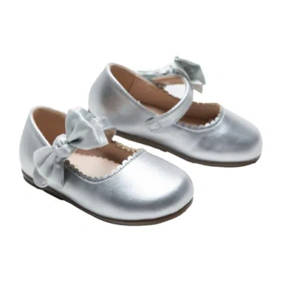 Tulleen Babies'  Satin Elodie Rhinestone Bow Flats In Metallic