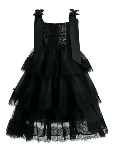 Tulleen Kids' Sequin-embellished Tiered Dress In Black