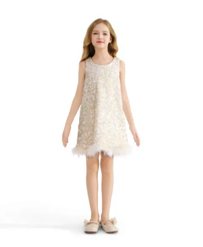 Tulleen Kids' Sequin-embellishment Feather-trim Dress In Neutral