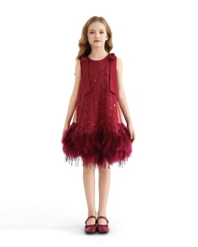 Tulleen Kids' Sequin-embellished Sleeveless Party Dress In Red