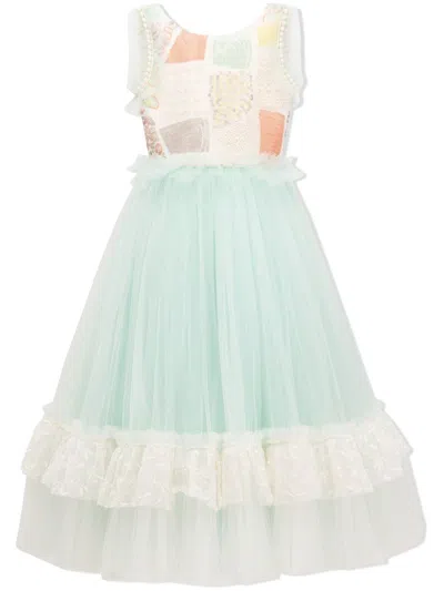 Tulleen Kids' Sequined Flared Dress In Blue