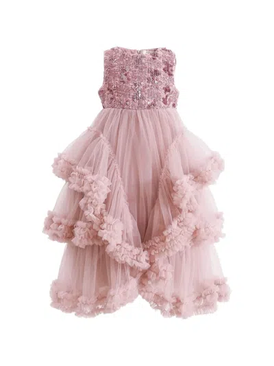 Tulleen Kids'  Sequin & Cascading Tulle Gown In Pink