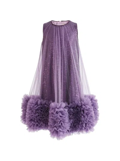 Tulleen Kids' Serenata Purple Glitter-effect Ruffled Dress