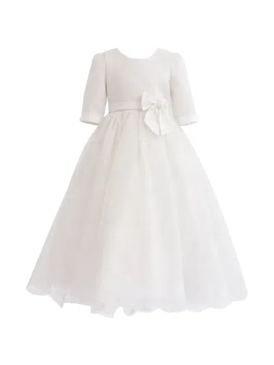 Tulleen Kids' Shannora Puff-sleeve Bow Dress In White