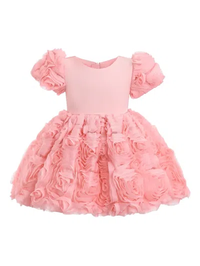 Tulleen Babies' Short-sleeve Rosette-embellished Dress In Pink