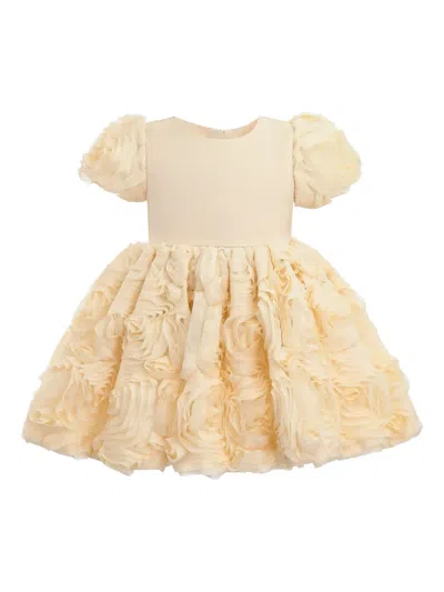 Tulleen Babies' Short-sleeve Rosette-embellished Dress In Yellow