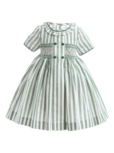Tulleen Babies' Short-sleeve Striped-pattern Dress In Green