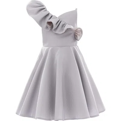 TULLEEN TULLEEN SILVER RIVIERA OFF SHOULDER RUFFLE DRESS