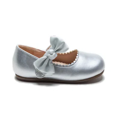 Tulleen Silver Satin Elodie Rhinestone Bow Flats