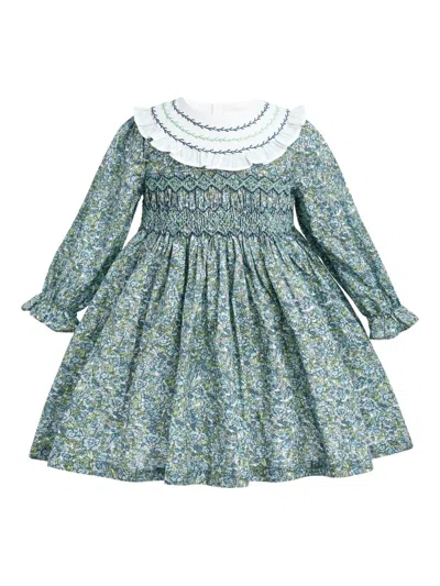 Tulleen Babies' Smocked-effect Long-sleeve Casual Dress In Blue