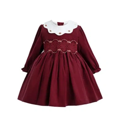 Tulleen Babies'  Smocked Holiday Dress In Burgundy
