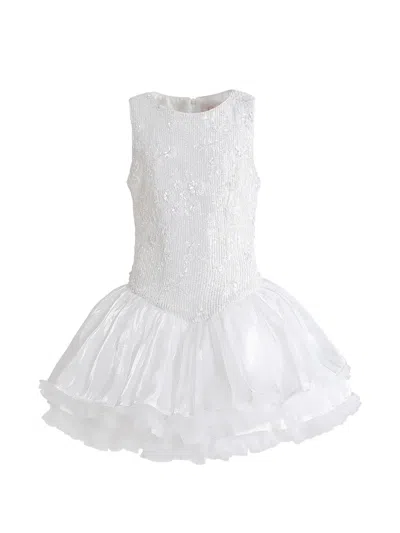 Tulleen Kids' Soraya Floral-sequin Dress In White