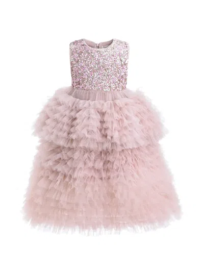 Tulleen Kids' Sparkle-embellished Tiered Dress In Pink
