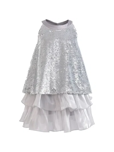 Tulleen Kids' Sylvara Sequin-embellished Ruffled Skirt Set In Silver