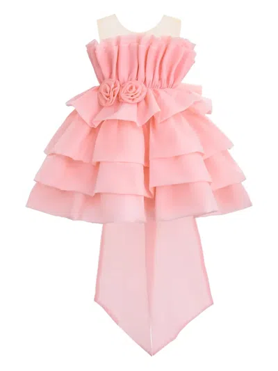 Tulleen Kids' Tiered-ruffled Sleeveless Party Dress In Pink