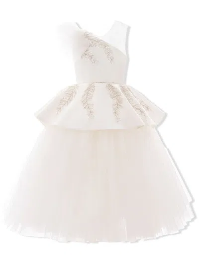 Tulleen Kids' Villanova Embroidered Tiered Dress In White