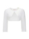 Tulleen White Cropped Satin Cardigan In White