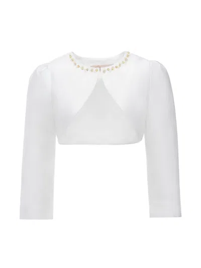 Tulleen White Cropped Satin Cardigan