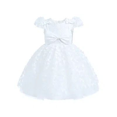 Tulleen Kids'  White Floral Bow Upton Dress