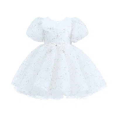 Tulleen Kids'  White Laced Tulle Flower Wynfair Dress