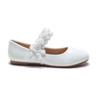Tulleen White Patent Rose Pearl Doily Flats