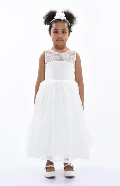 Tulleen Kids'  White Rossemere Lace Embroidered Tulle Dress