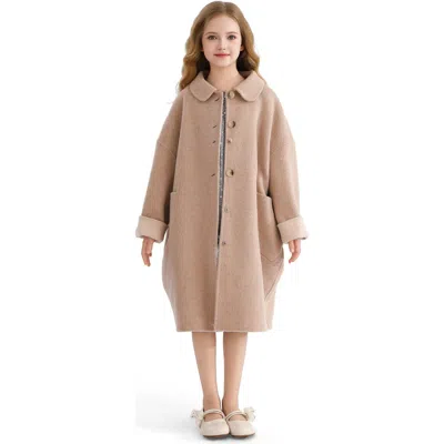 Tulleen Kids' Peter Pan-collar Wool Coat In Brown