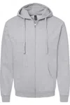 Tultex Unisex Full-zip Hooded Sweatshirt In Grey