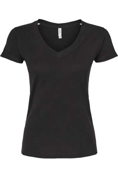 Tultex Women´s Slim Fit Fine Jersey V-neck T-shirt In Black