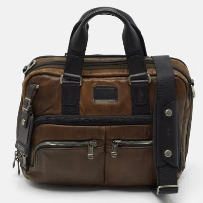 Pre-owned Tumi Alpha Bravo Albany Slim Commuter Brown/black Leather Briefcase Bag
